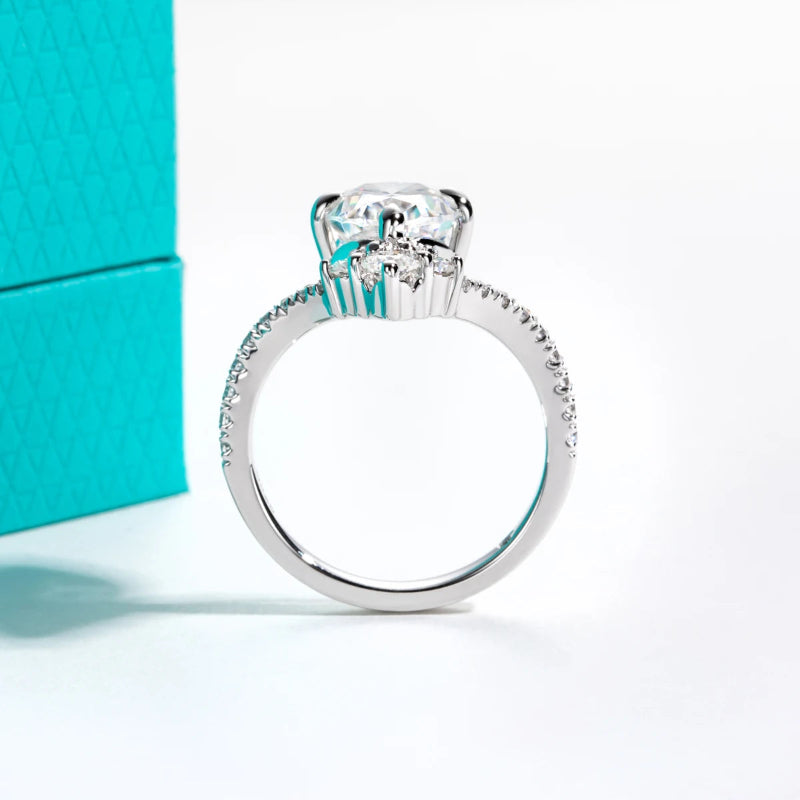 AnuJewel Anel de Noivado Oval 3ct Moissanite D Color em Prata 925 – Design V Elegante