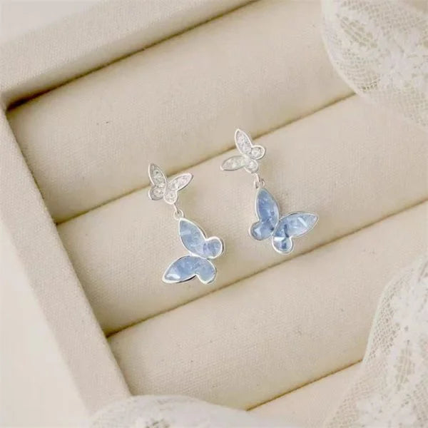 Silver butterfly set for women with crystals.
