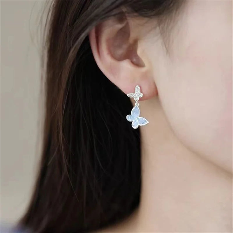 Silver butterfly set for women with crystals.