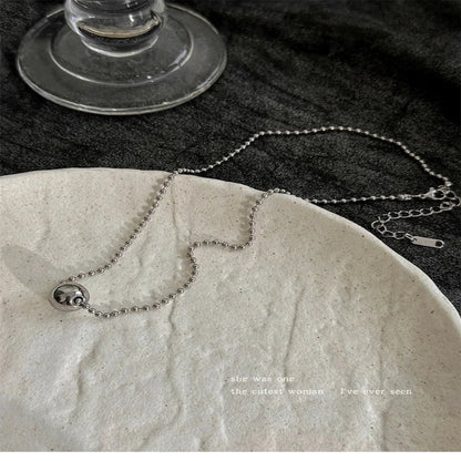 Silver Stainless Steel Double-Layer Beaded Pendant Necklace – Chic Rock Style for Women