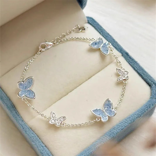 Silver butterfly set for women with crystals.