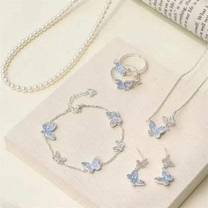 Silver butterfly set for women with crystals.