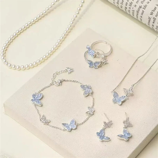Silver butterfly set for women with crystals.