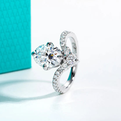 AnuJewel Anel de Noivado Oval 3ct Moissanite D Color em Prata 925 – Design V Elegante