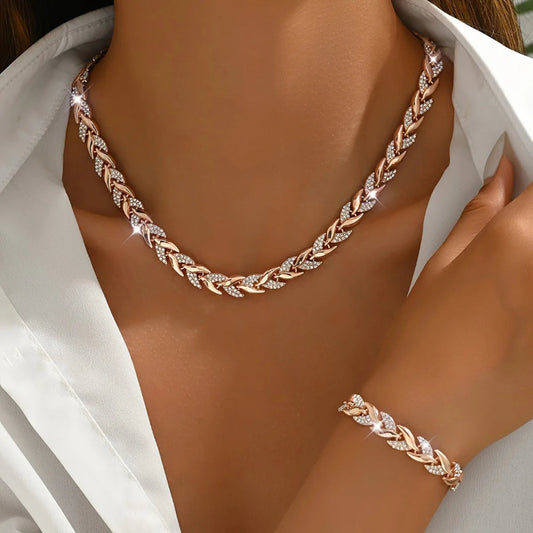 Women's set with necklace and rhinestone bracelet.