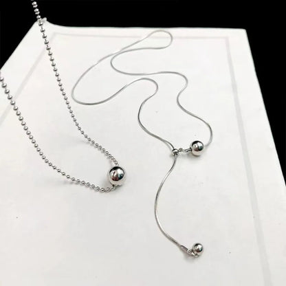 Silver Stainless Steel Double-Layer Beaded Pendant Necklace – Chic Rock Style for Women