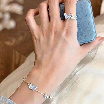 Silver butterfly set for women with crystals.